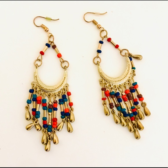 Multicolored Gold Dangle Chandelier Earrings - Picture 8 of 8
